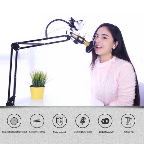 360 degree rotation Microphone Metal Suspension Boom Arm Stand Mount for radio Broadcast Studio Mic Stand Holder for Singing