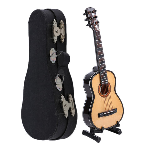 Mini Miniature Wooden Wood Acoustic Guitar Musical Instrument Home Collection With Case for Home Beautiful Decoration Accessorie