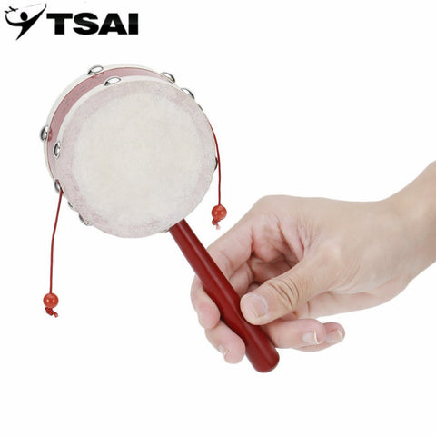 2017 TSAI Traditional Wooden Rattle Drum Music Instrument for Kids Children Early Learning 8cm Educational Toys for Gift
