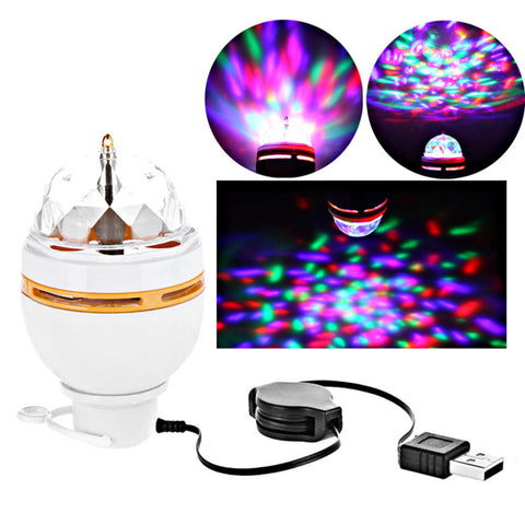 Colorful 3W LED Disco DJ Party Music Crystal Magic Ball Portable Stage Light Auto Rotating Lamp with USB Interface