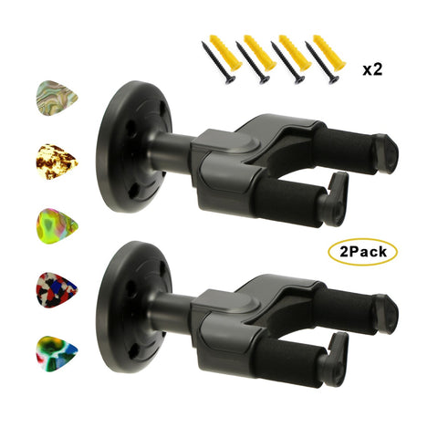 Ukulele Mandolin Banjo Guitar Hanger Hook Holder Stand Rack 2Pcs+4 Guitar Picks Wall Mount Display Hanger Rack Hook for All Size