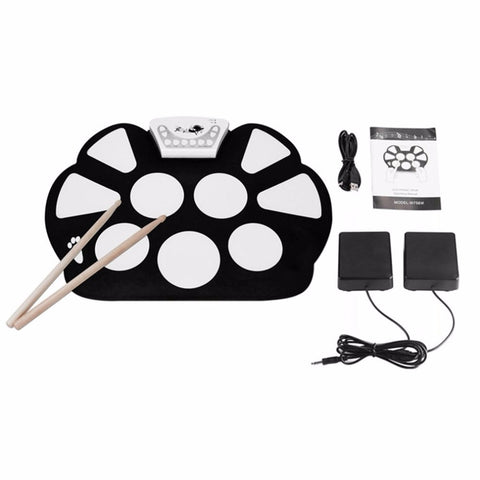 W758S Portable 9 Pads Digital USB Roll up Foldable Silicone Electronic Drum Pad Kit With Drum Sticks Foot Pedals drop shipping