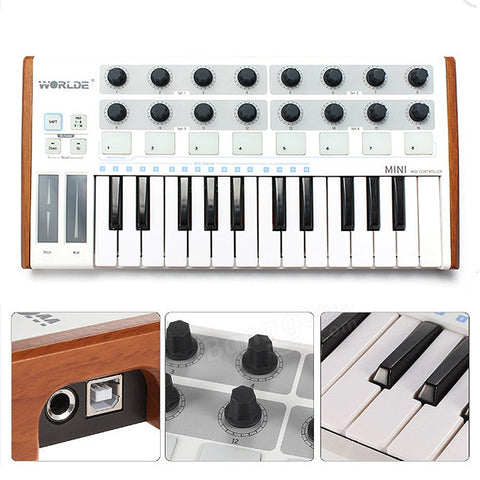 Worlde Mini Professional 25-Key USB MIDI Drum Pad and Keyboard Controller For Musical Instruments Parts Accessories