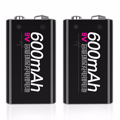 PALO 2pcs/set 600mAh 9V Environmental Rechargeable Lithium Batteries for Multimeter Wireless Microphone
